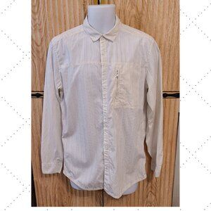 Calvin Klein Y2K Cream Striped Button-Up Shirt – Men’s Medium – 100% Cotton